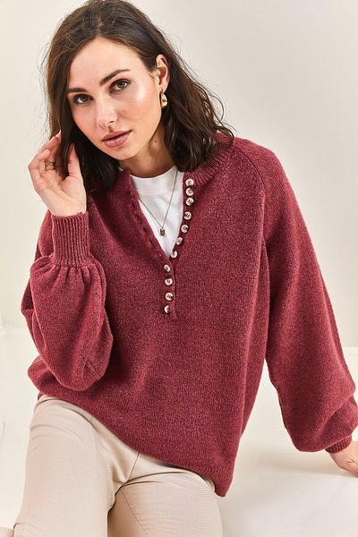 Bianco Lucci Women's Buttonhole Turtleneck Knitwear Sweater