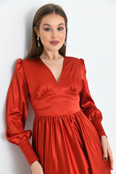 Tangül&Ali'S Moda Evi Tarçın Saten Uzun Elbise