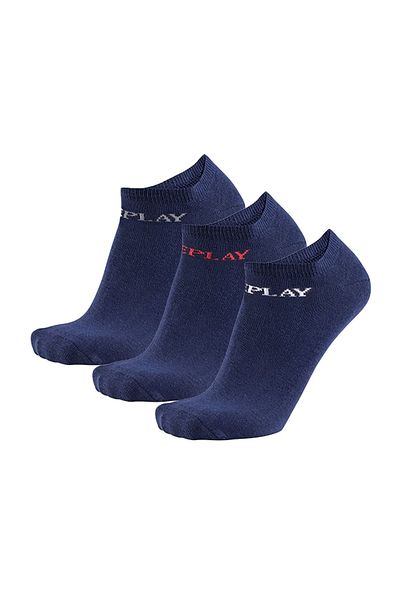 Replay Unisex Sneaker Socken, 3er Pack - Kurzsocken, Baumwolle, Logo, einfarbig, kurz