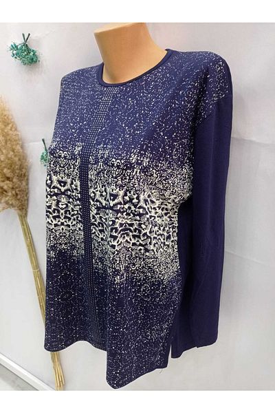 Sel Tekstil New Season Women's Large Size Crew Neck Printed Mother Combed Cotton