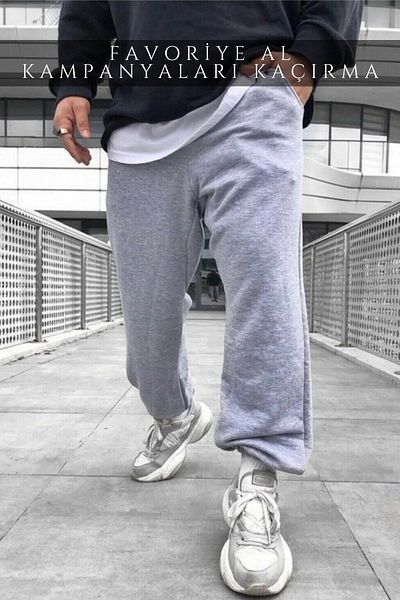 Black Horse Fashion Γκρι Oversize Φούτερ Μεγάλο Μέγεθος 3 Νήματα Φούτερ με ελαστικό πόδι
