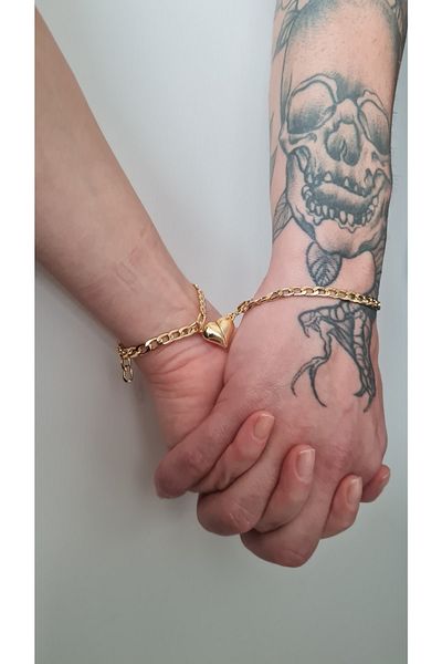 fullcontrol Unisex Gold Chain Heart Magnet Lover Bracelet