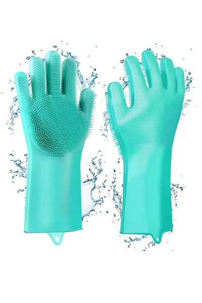 Tilbe Home Silicone Gloves Dishwashing Gloves Durable Non-Slip Serrated Gloves Oven Kitchen Gloves
