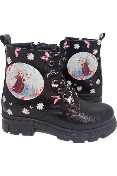 İpek Girl's Black Elsa Printed Zippered Light Sole Boots