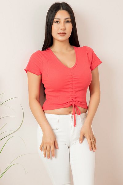 PULLIMM Tricou cu șireturi cu decolteu în V Plm013
