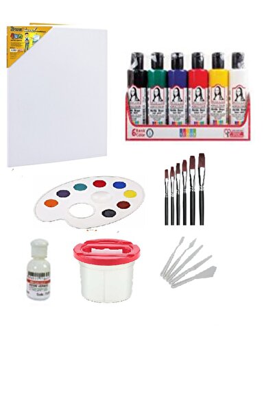 everart Akrilik Boya Seti, 35x50 Tuval, Fırça, 6'lı Akrilik Boya, Palet, Su Kabı, Resim Verniği