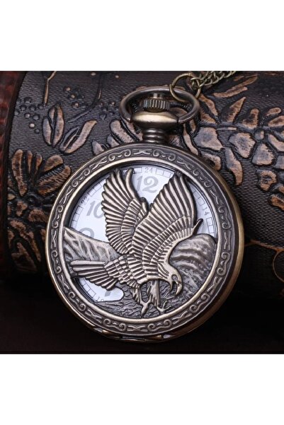 hediyeconcepti Retro Falcon Carved Eagle Mole Pocket Watch