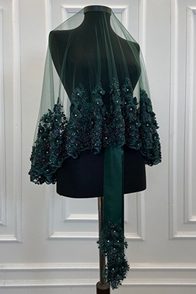 ZEYMERADE طقم حجاب زفاف أخضر زمردي، حجاب حناء، موديل VIP