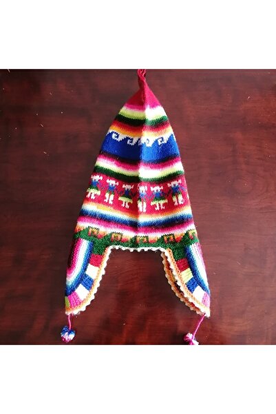 Butik Tülin Authentic Unisex Children's Lama Wool Patterned Beanie with Pompo...