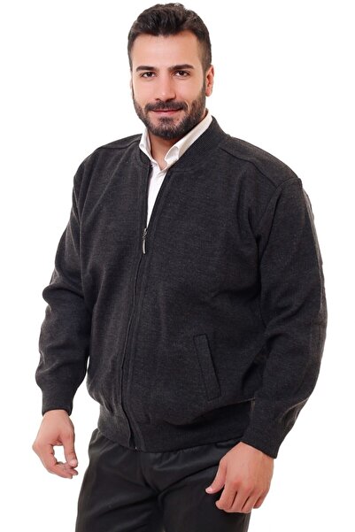 BLUES MODA Astarlı Çelik Örme Casual Rahat Kalıp Hırka Mont Antrasit