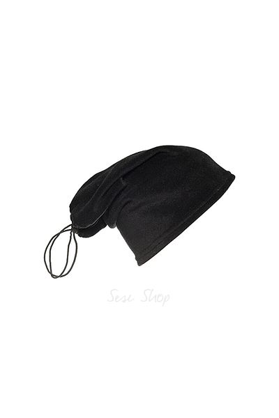 Mrey Unisex 2-Piece Black Women Men Winter Thermal Fleece Stringed Beret Hat Neck Collar Scarf Beret