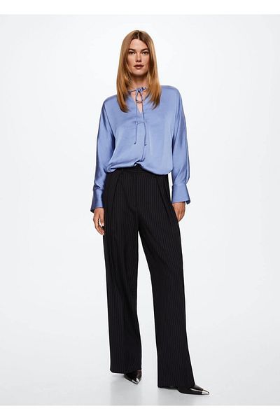 MANGO Woman Flowy Δαντελωτή Μπλούζα