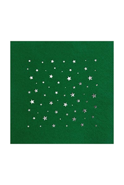 Story مجموعة من 16 منديلًا ورقيًا منقوشًا بالنجوم باللون الأخضر الداكن مقاس 3...
