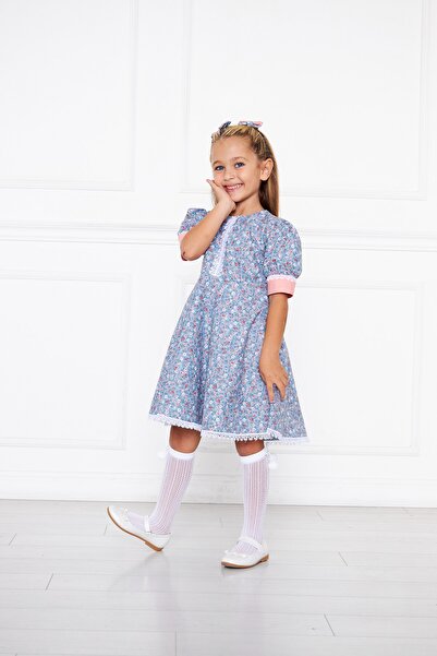 Moda Lippa Rochie pentru fetiță festonată cu model de flori albastre