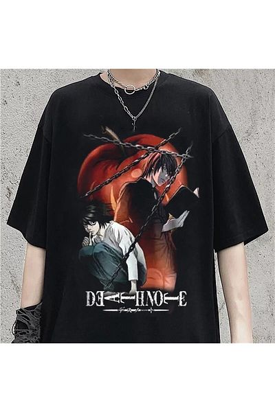 Touz تي شيرت أسود بنمط الرسوم المتحركة Death Note للجنسين - Eyl Boutique