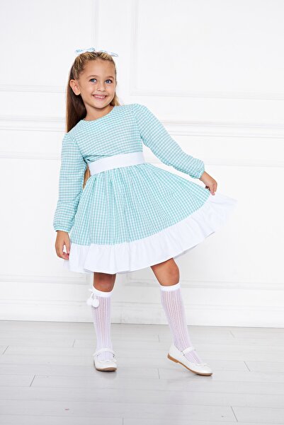 Moda Lippa Rochie de fetiță cu model Gingham verde