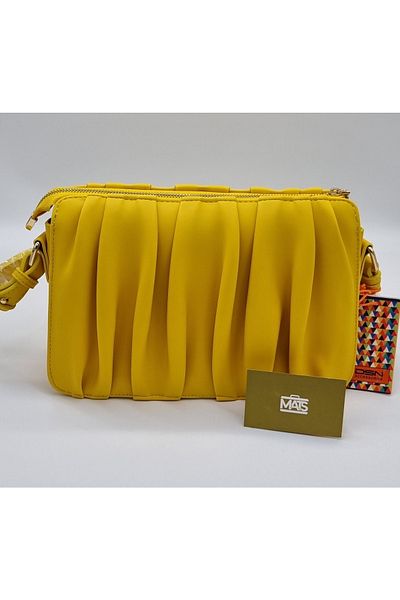 DSN Yellow Color Pleated Faux Leather Hand and Shoulder Bag