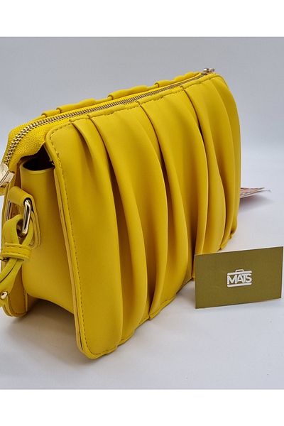 DSN Yellow Color Pleated Faux Leather Hand and Shoulder Bag