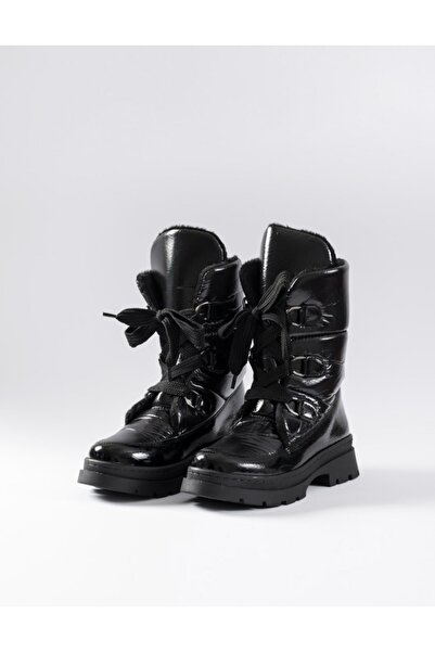 WHİTE LİNE Siyah Kırışık Su Geçirmez Kadın Kar Botu