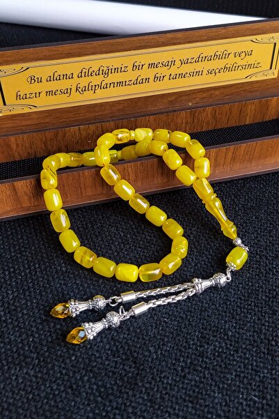 Vip Kehribar Kişiselleştirilebilir Zirkon Taşlı Sarı Hareli Sıkma Kehribar Tesbih, 8x11 Mm Kapsül Kesim Tespih