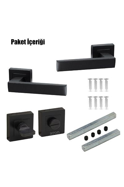ARON Kale Lama Luxury Stainless (BANIO WC) Matte Black Door Handle with Square Badge (1 SET)