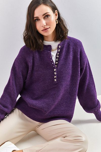 Bianco Lucci Gestreifter Strickpullover mit Knopfloch-Rollkragenpullover für Damen