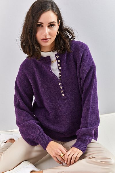 Bianco Lucci Gestreifter Strickpullover mit Knopfloch-Rollkragenpullover für Damen