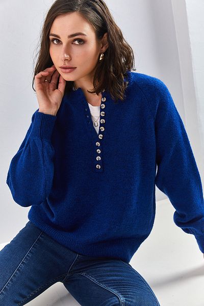 Bianco Lucci Damen-Strickpullover mit Knopfloch-Rollkragenpullover