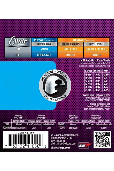 Elixir 012-053 80/20 Bronze Polyweb χορδή ακουστικής κιθάρας (11050)