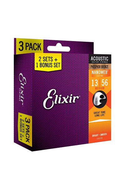 Elixir 13-56 نانو ويب Phos.brz. مجموعة اقتصادية مكونة من 3 أوتار جيتار صوتي - سلسلة (16546)