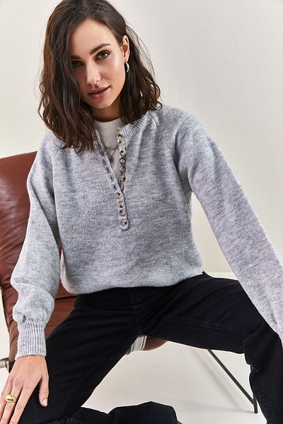 Bianco Lucci Damen-Strickpullover mit Knopfloch-Rollkragenpullover
