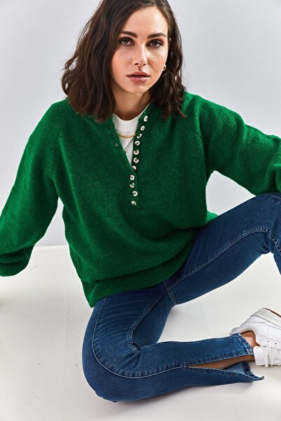 Bianco Lucci Women's Buttonhole Turtleneck Knitwear Sweater