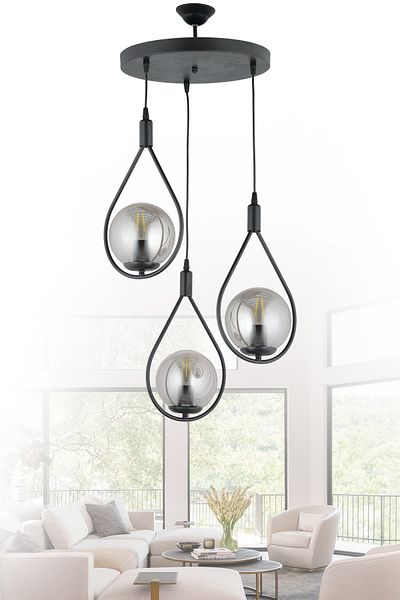 NisaLuce Nisa Luce Damla 3-Piece Chandelier - Black (smoked Ball Glass)