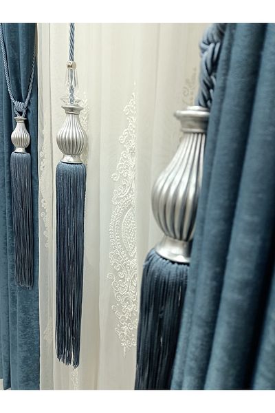 TİEBACK Σετ κουρτινών οροφής φόντου Kuka Braçol Indigo Blue