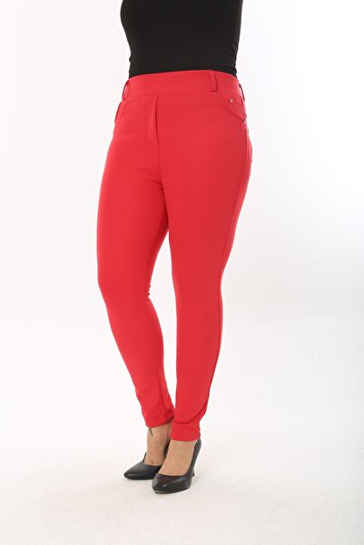 Nodaza Kadın Kırmızı Büyük Beden Tayt Pantolon