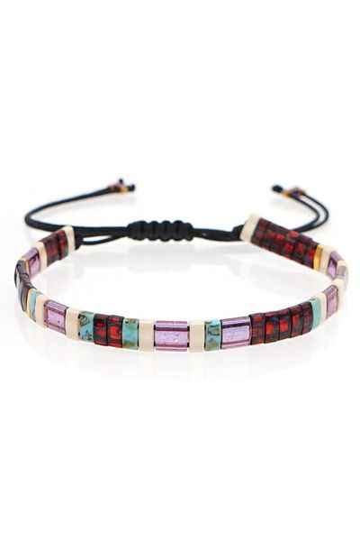 NAZLI TAKILAR Adjustable Picasso Miyuki Tila Bracelet with Transparent Lilac Detail