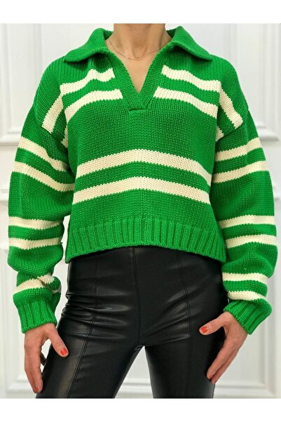 Dilvin Polo Yaka Çizgili Kazak