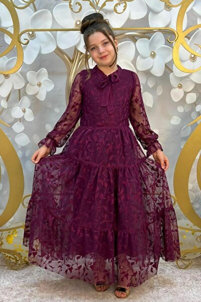 Tarz Çocuk Lace Leaf Girl's Long Evening Dress Age 11 - 14