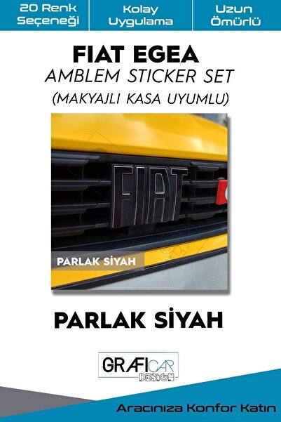 GRAFİCAR Fiat Egea Amblem Kaplama Sticker Set - Makyajlı Kasa Uyumlu/parlak Siyah