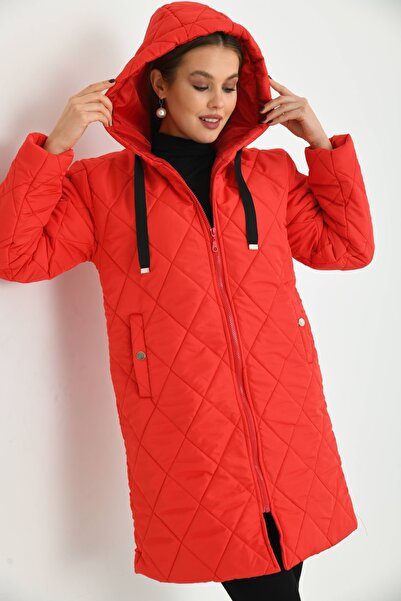 VOLT CLOTHİNG Γυναικείο μακρύ παλτό με καπιτονέ σχέδιο μπακλαβά