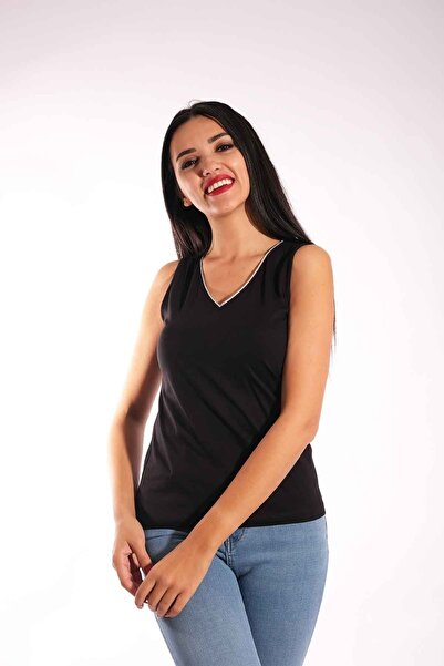 Blues Outlet Γυναικεία χτενισμένη βαμβακερή μπλούζα με ριμπ γιακά-μαύρο