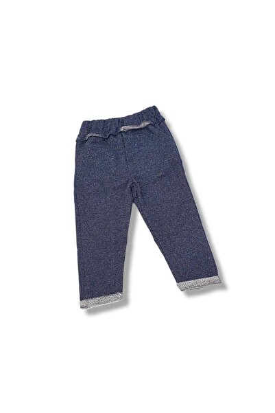 BOBBY JR KİDSWEAR Girl's Sweatpants with Ruffled Waistband, Glittery Navy Blue