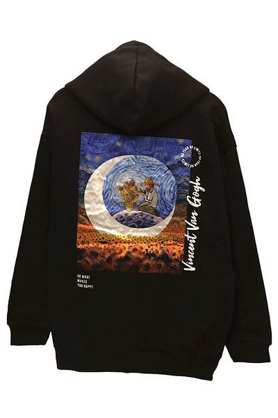 Olympus plus Unisex Oversize Vincent Van Gogh Full Moon Back Printed Sweatshirt