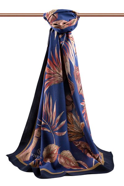 Vissona Γυναικείο πολυτελές μεταξωτό σάλι Medina Navy Blue - Claret Red