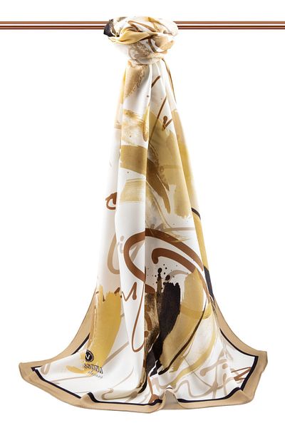 Vissona Γυναικεία Luxury Medina Silk Shawl Cream - Χρυσή