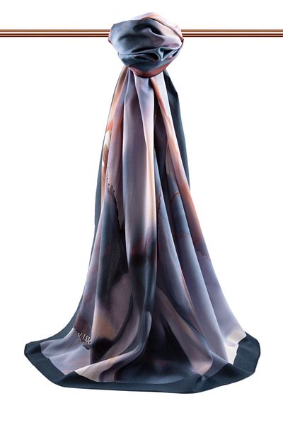 Vissona Γυναικείο σάλι πολυτελείας Medina Silk Navy Blue - Tan