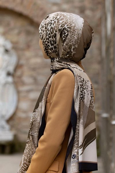 Vissona Γυναικείο Luxury Medina Silk Shawl Beige - Μαύρο