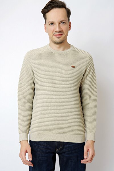 U.S. Polo Assn. Ανδρικό πλεκτό πουλόβερ με λαιμόκοψη - Χρώμα πέτρας, κανονική...