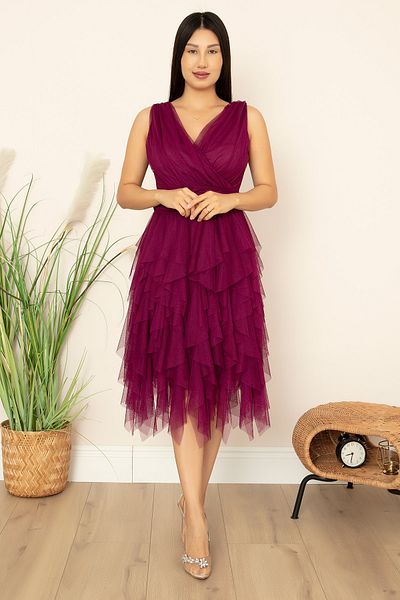 PULLIMM Double Breasted Collar Ruffle Short Dress 13399