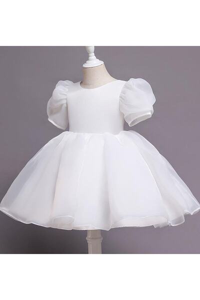 miço kids Balon Kollu - Kristal Tüllü Organze Abiye - Kız Çocuk Elbise - Çocu...